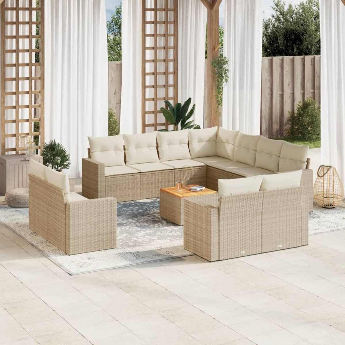 VIDAXL Salon de jardin avec coussins 12 pcs beige resine tressee