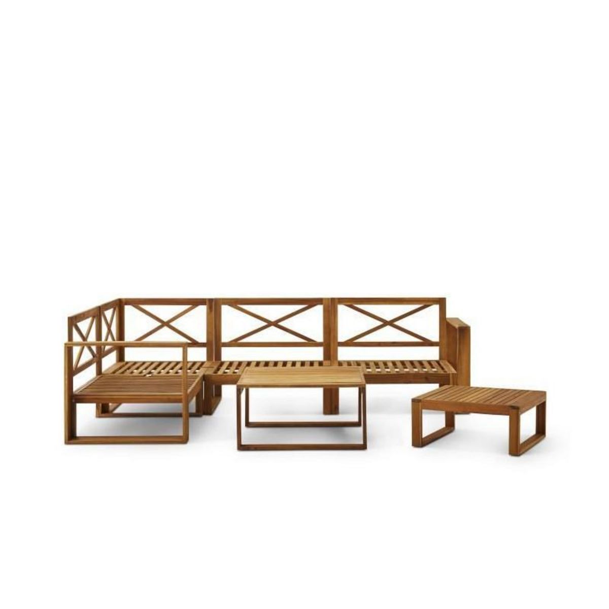 BOCARNEA Salon de jardin en bois dAcacia FSC avec coussins gris -  BOCARNEA - 5 personnes - LEVATA