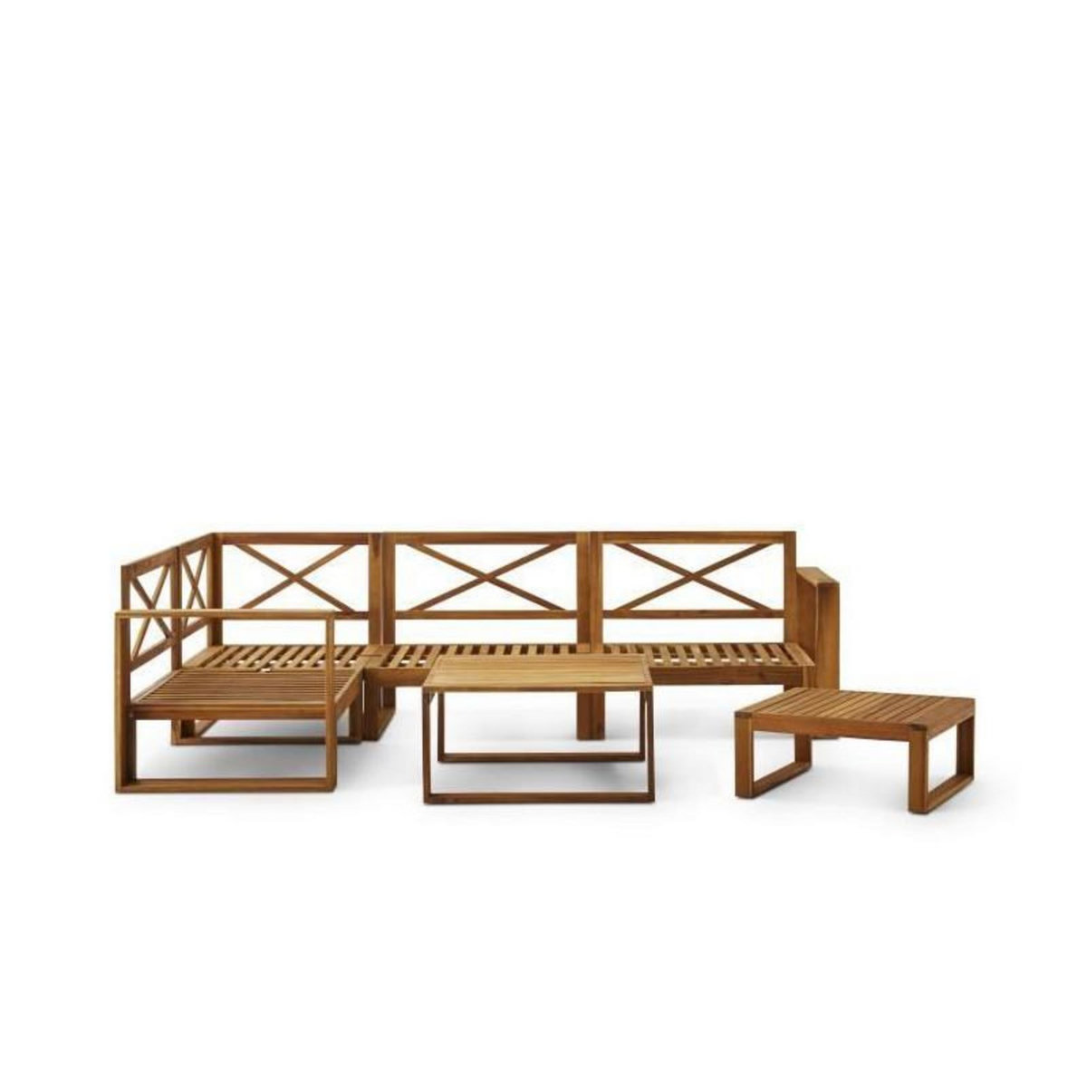 BOCARNEA Salon de jardin en bois dAcacia FSC avec coussins gris -  BOCARNEA - 5 personnes - LEVATA