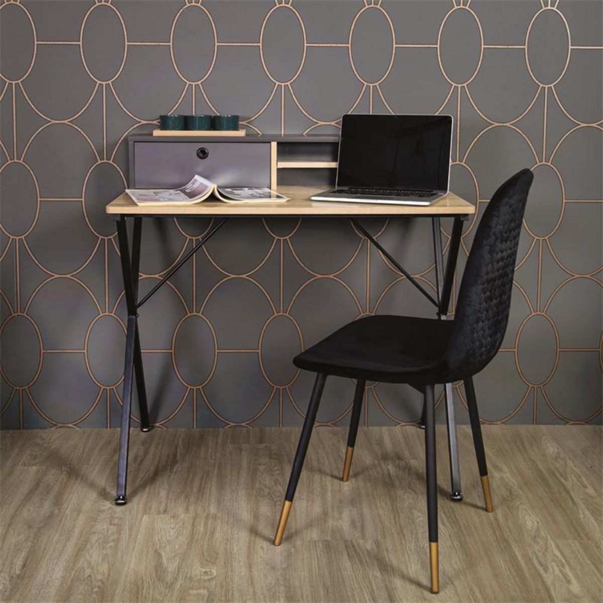 TOILINUX Bureau en Acier et MDF avec Tiroir et Niches de rangement - Noir