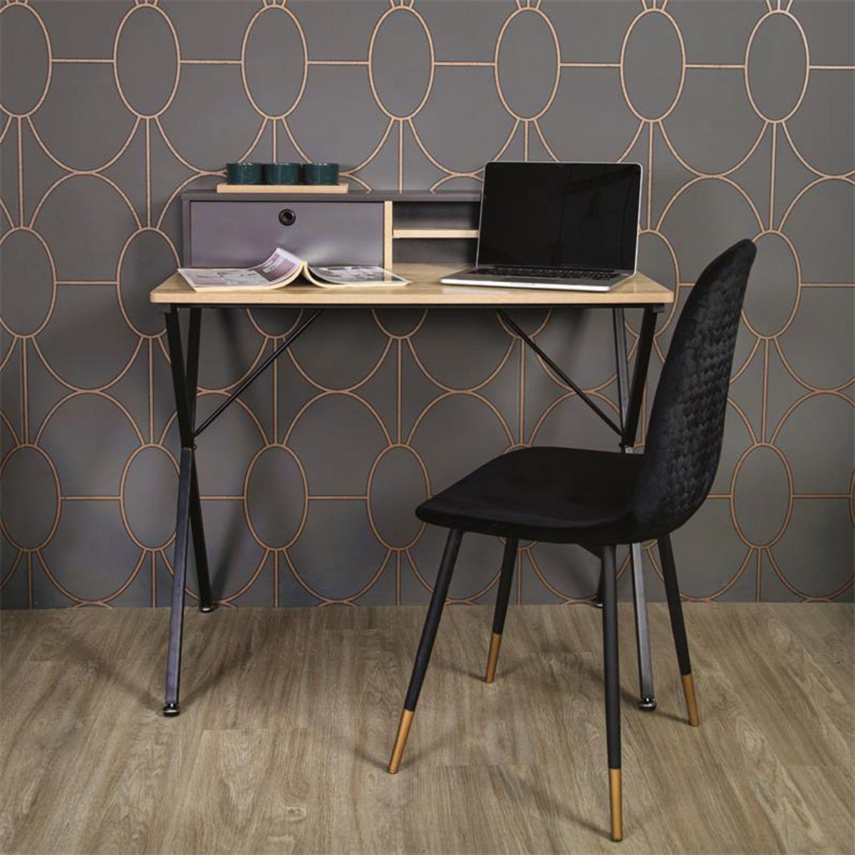 TOILINUX Bureau en Acier et MDF avec Tiroir et Niches de rangement - Noir