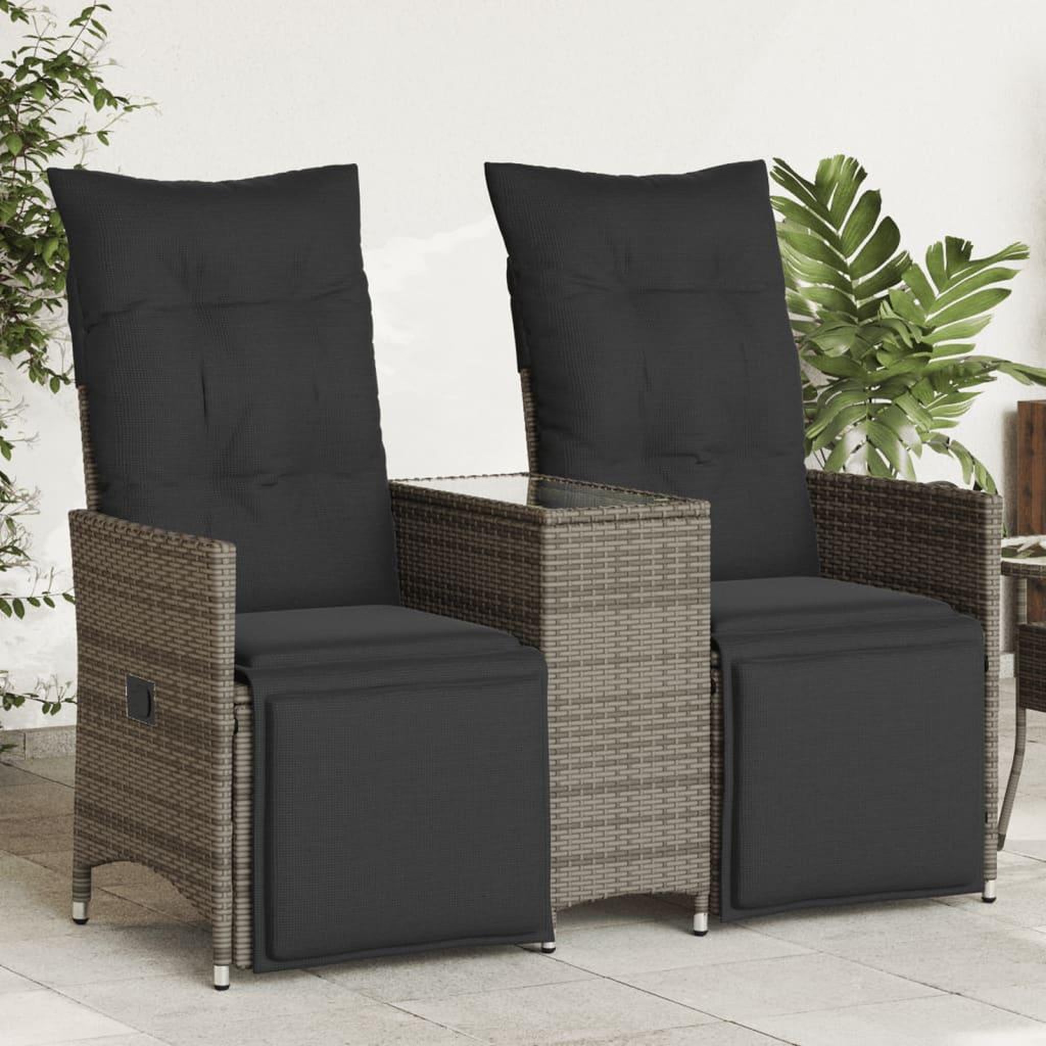 VIDAXL Canape de jardin inclinable 2 places avec table gris poly rotin