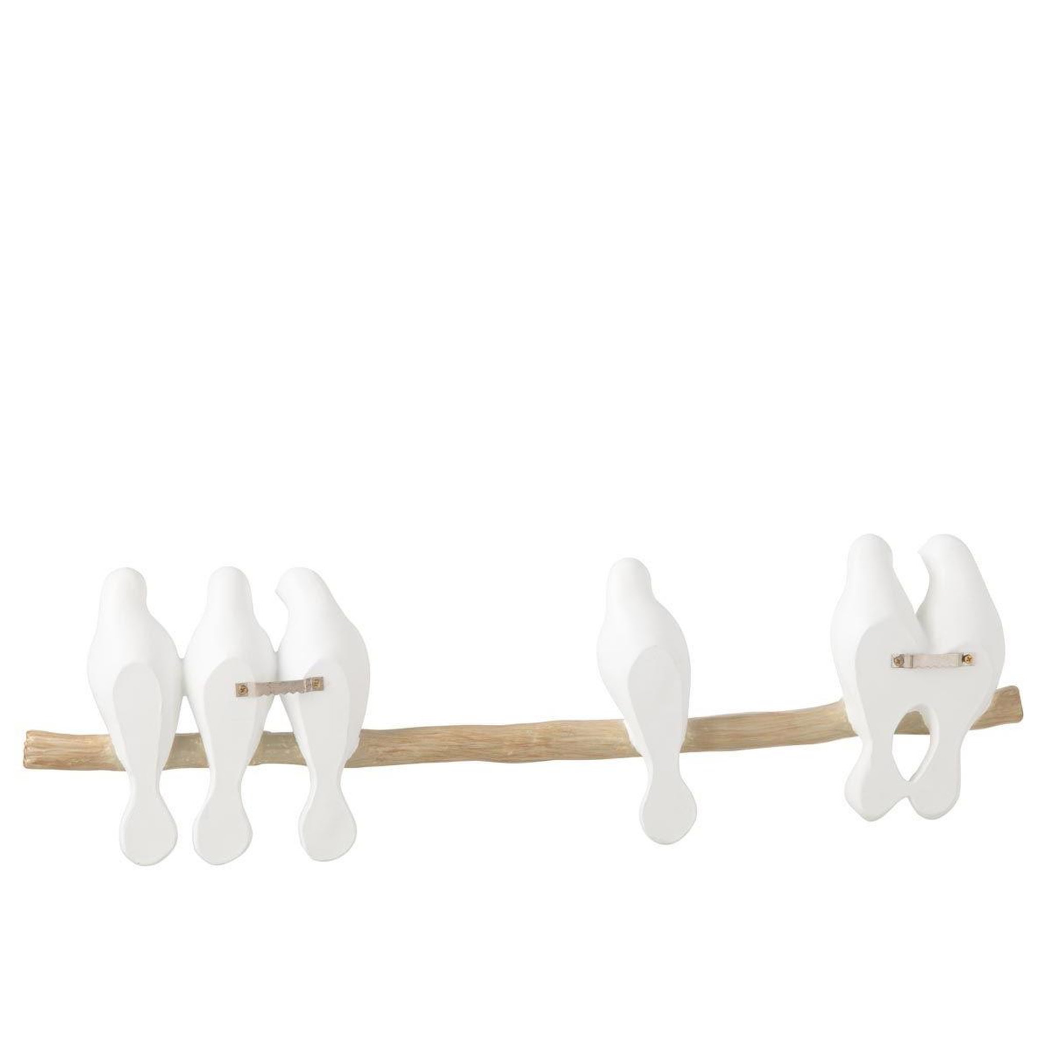 Voir la diapositive 2 : J-LINE Déco murale  6 oiseaux sur branche  51cm blanc