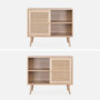 Voir la diapositive 4 : SWEEEK Meuble de rangement en cannage 80x39x65.8cm  Bohème - Naturel -  2 niveaux - 1 porte -  pieds scandinaves. buffet bas