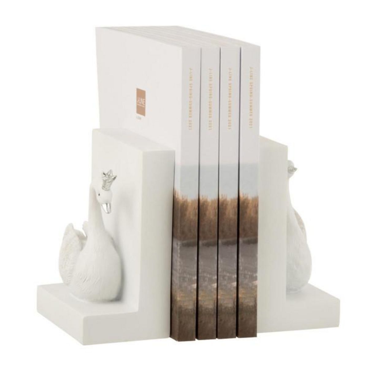 Paris Prix Lot de 2 Serre-Livres  Cygne  14cm Blanc & Argent