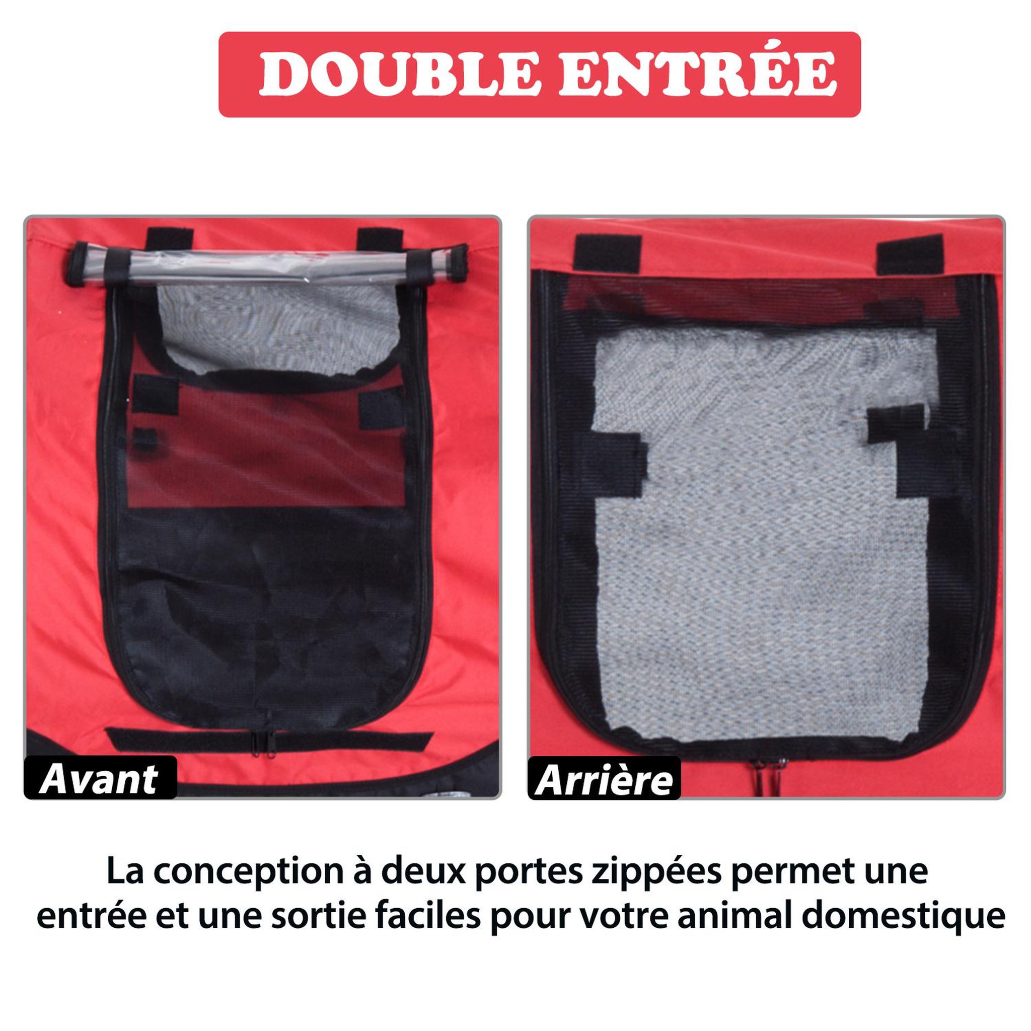 Voir la diapositive 6 : PAWHUT Remorque velo pour chien animaux avec 8 reflecteurs drapeau rouge noir