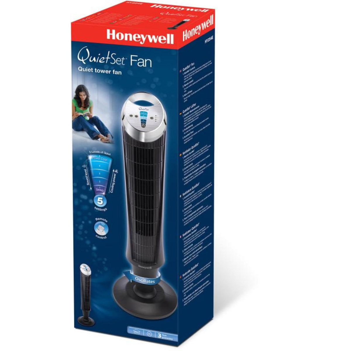 Honeywell Ventilateur colonne 35w 5 vitesses avec télécommande - hy254e4