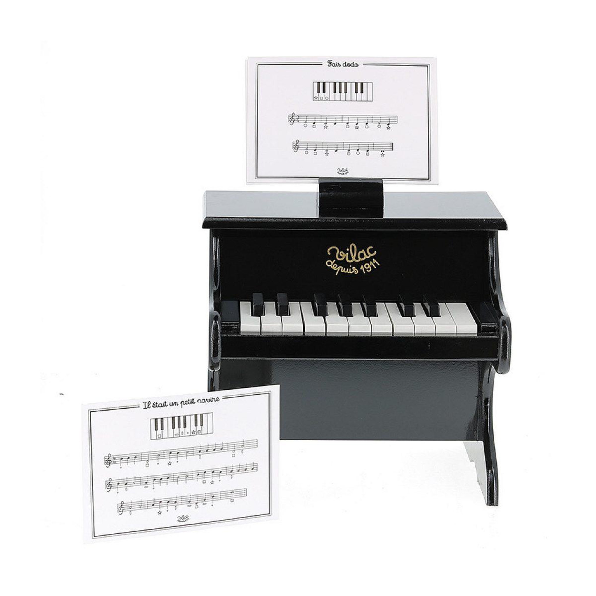 Voir la diapositive 2 : Vilac Piano noir en bois - 18 touches et des partiotions