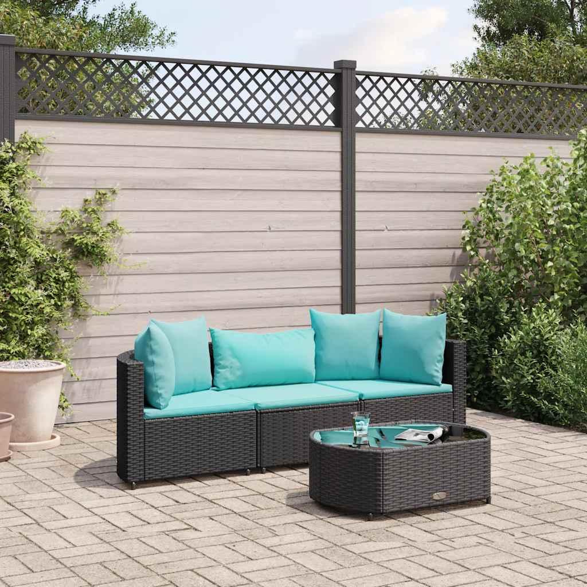 VIDAXL Salon de jardin 4 pcs avec coussins noir resine tressee