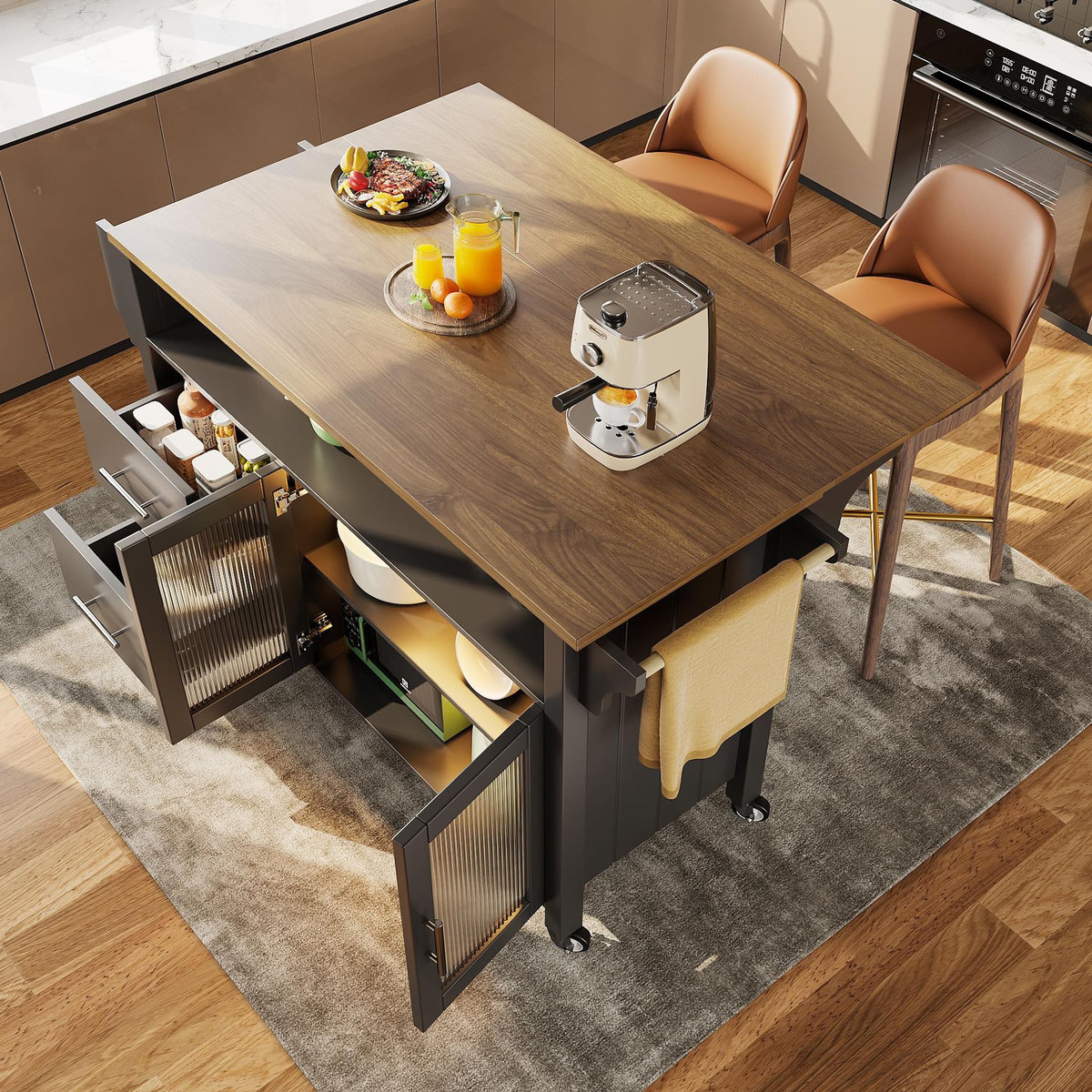 MERAX Desserte 2 portes 2 tiroirs coloris noir mdf