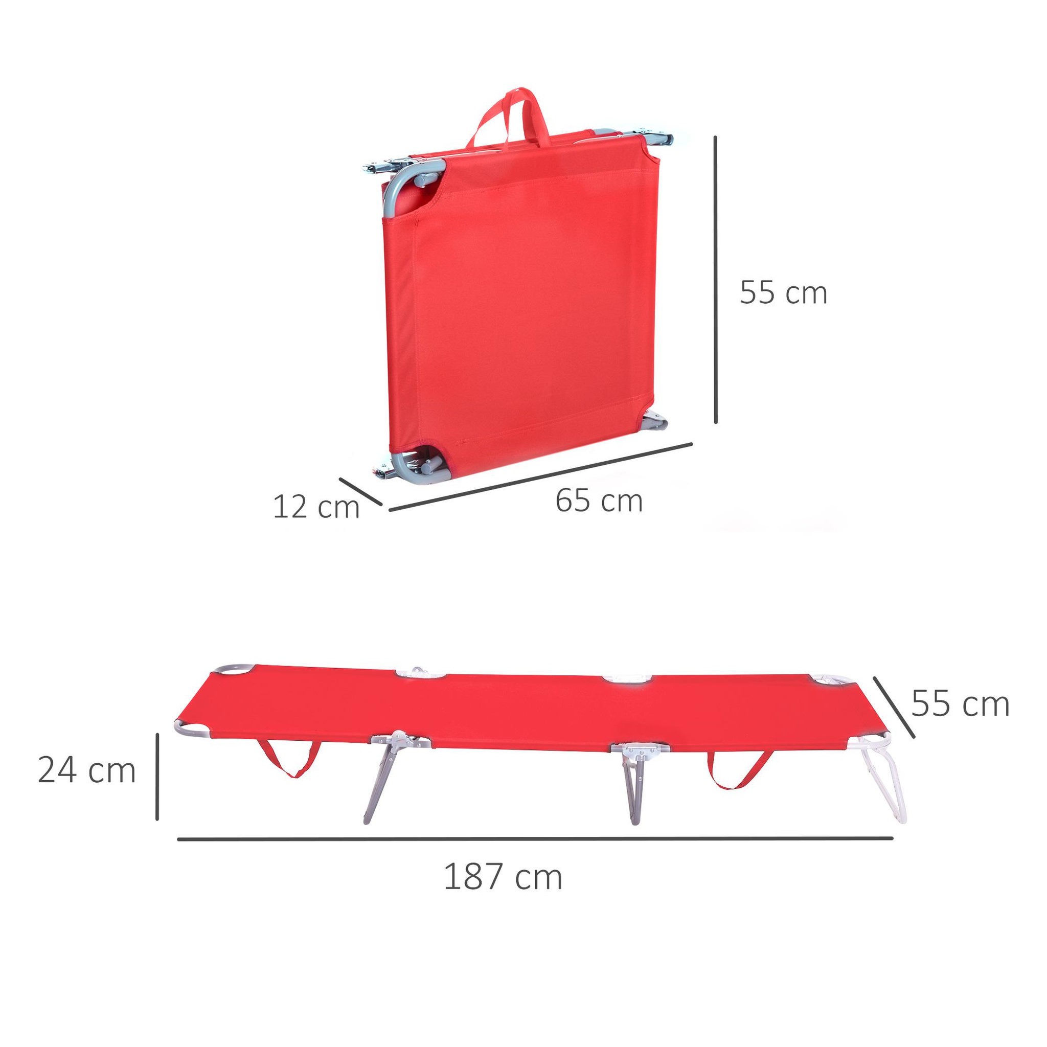 Voir la diapositive 3 : OUTSUNNY Bain de soleil transat pliable dossier réglable multipositions métal et polyester rouge