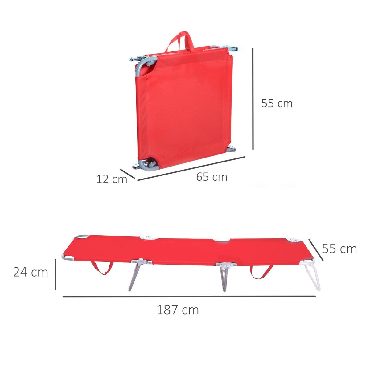 OUTSUNNY Bain de soleil transat pliable dossier réglable multipositions métal et polyester rouge