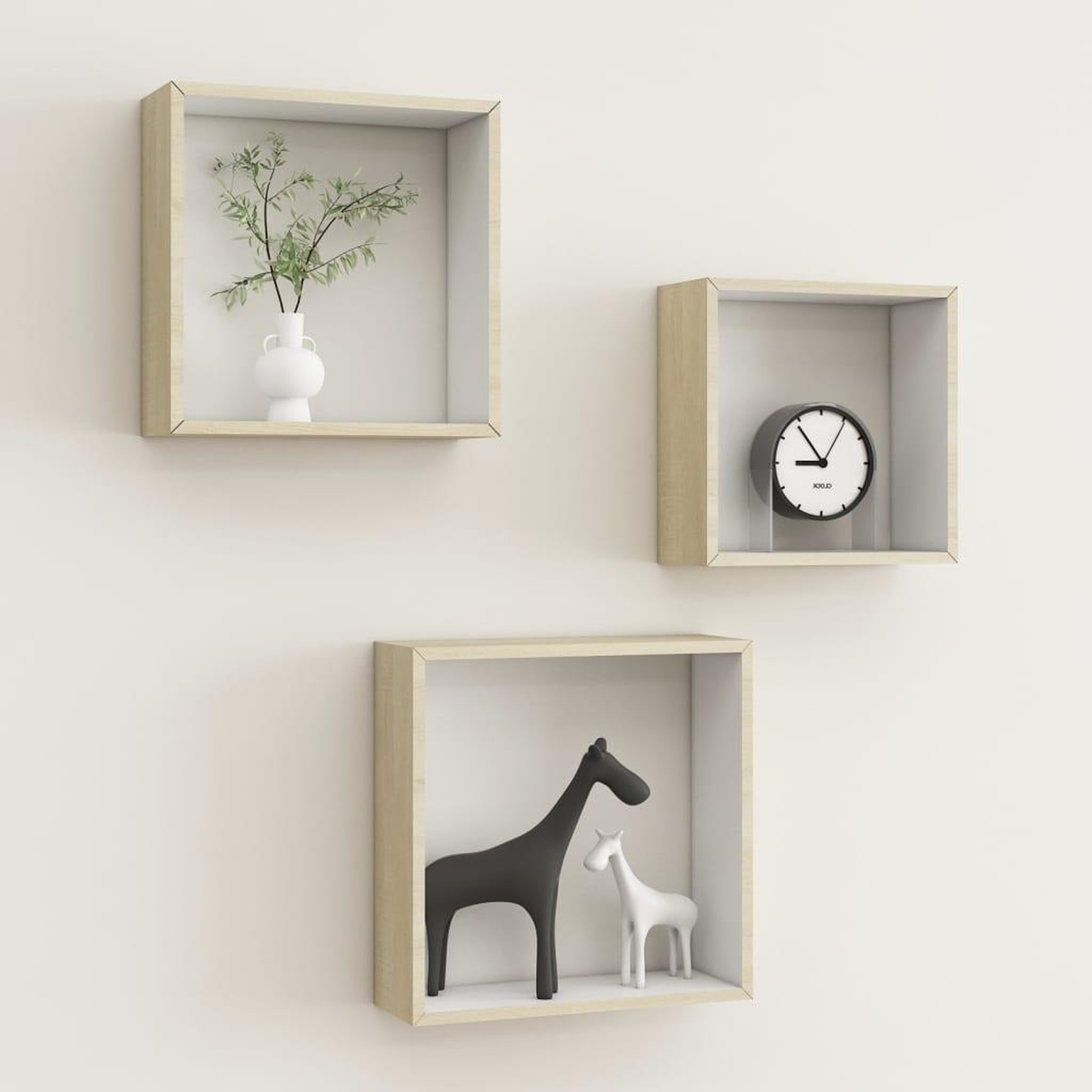 Voir la diapositive 1 : VIDAXL Etageres murales sous forme de cube 3 pcs Blanc et chene sonoma