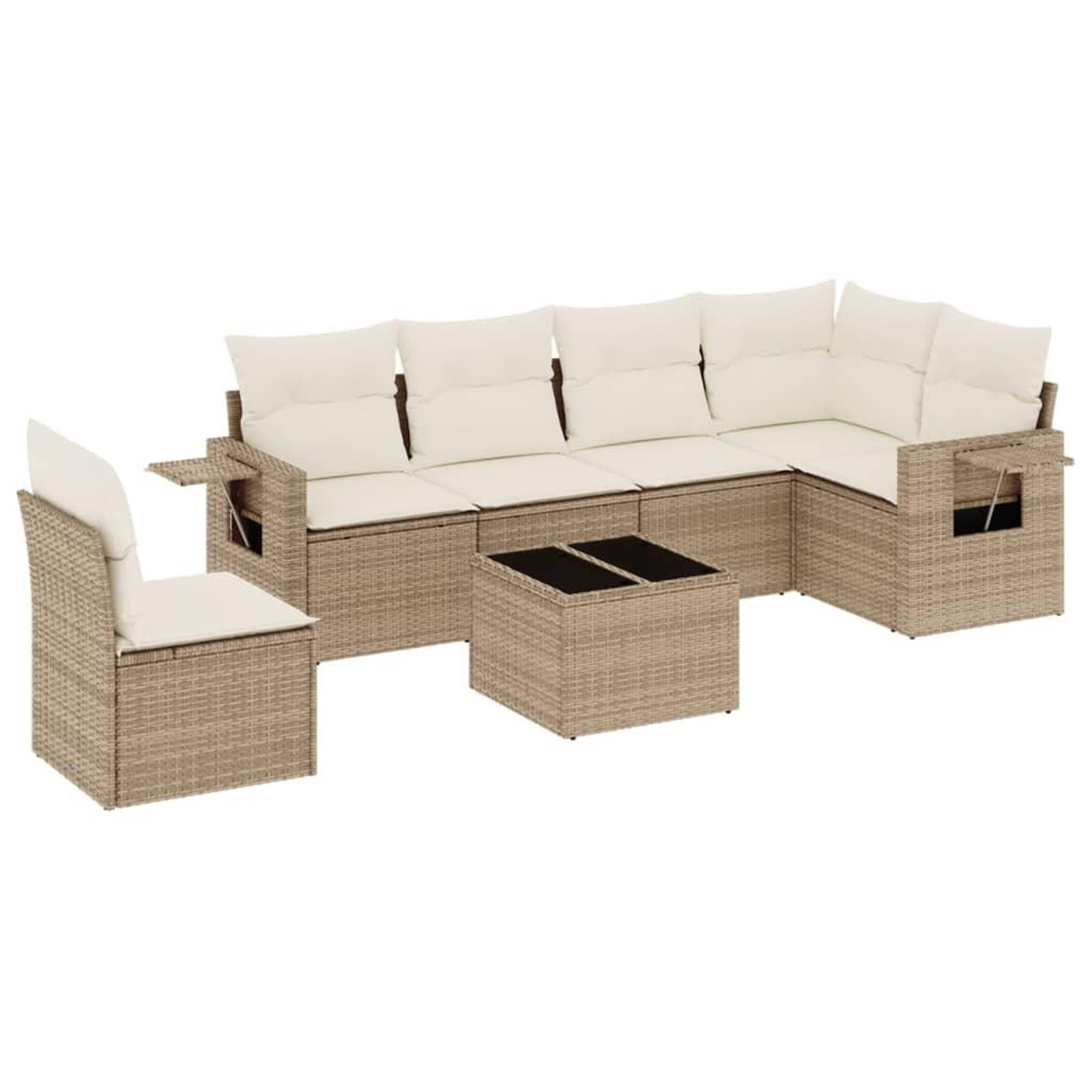 Voir la diapositive 2 : VIDAXL Salon de jardin avec coussins 7 pcs beige resine tressee