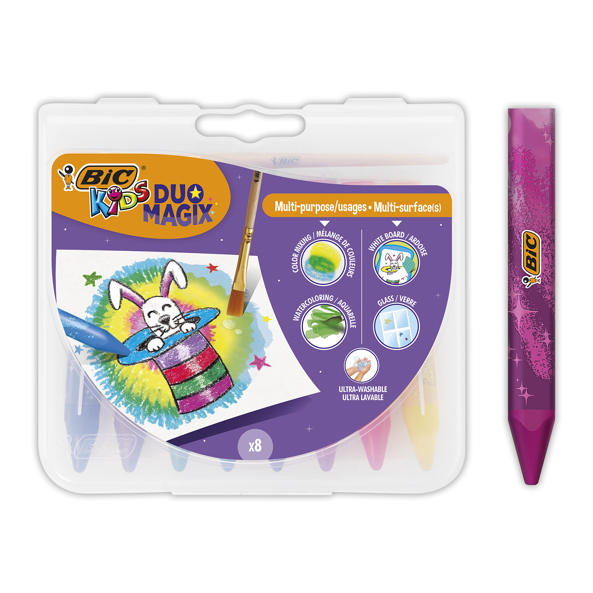 Voir la diapositive 1 : BIC Crayons de couleur aquarellables DUO MAGIX (lot de 8 + 1 pinceau)