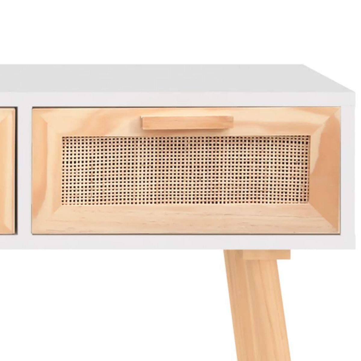 VIDAXL Table console Blanc 105x30x75 cm Bois massif pin /rotin naturel