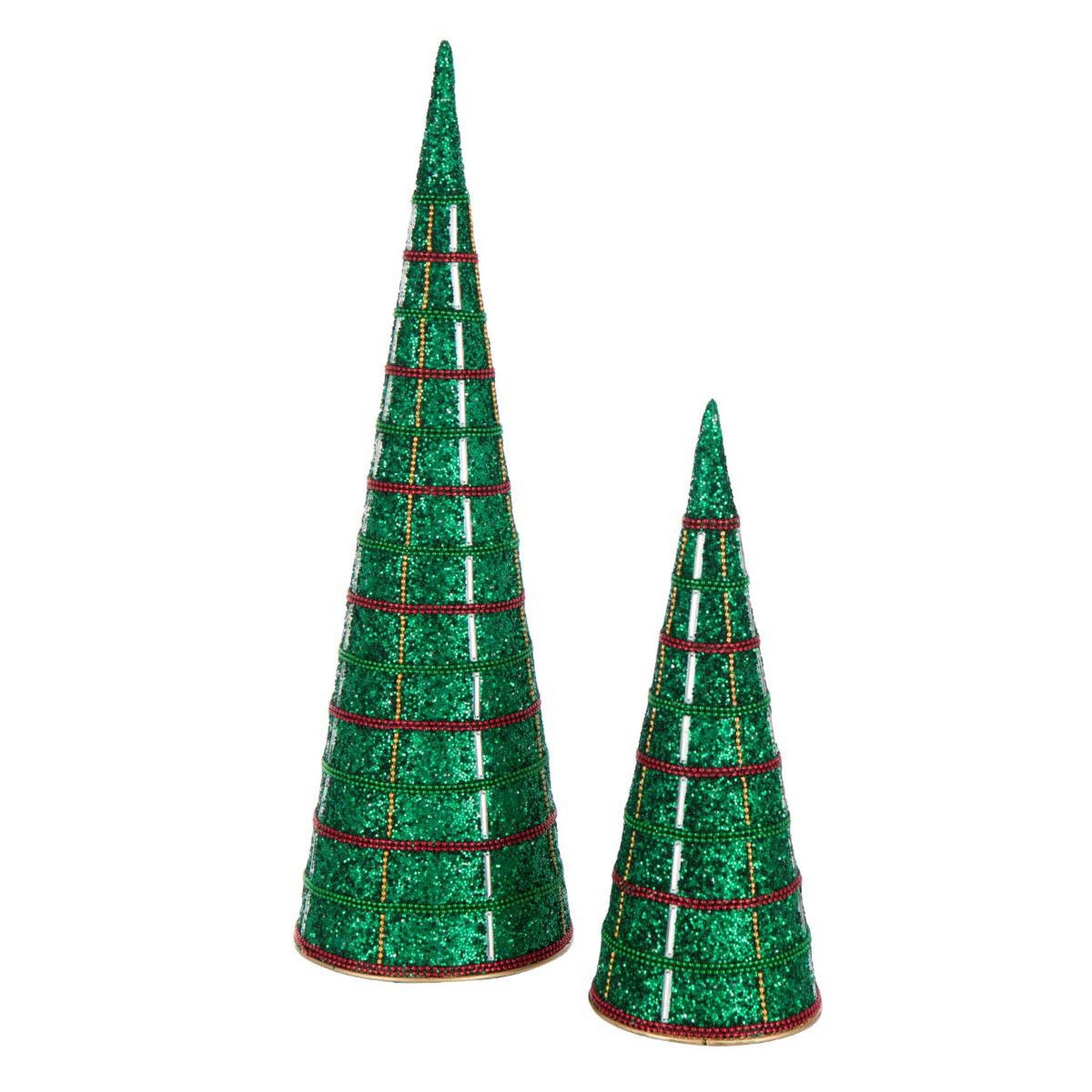 J-LINE Lot de 2 cônes déco  perles  40cm vert émeraude