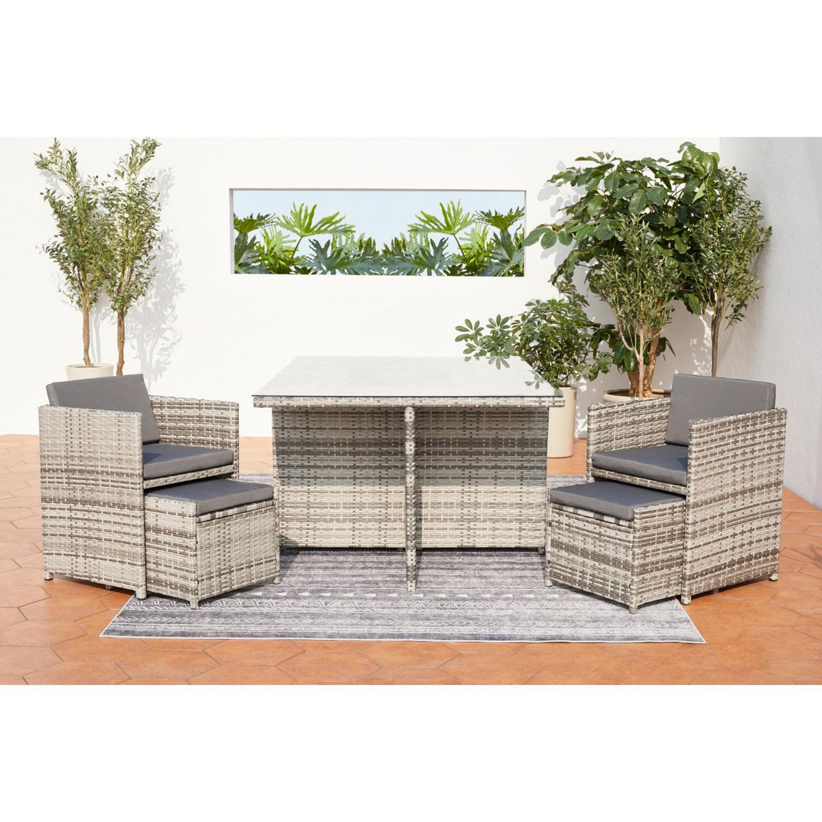CONCEPT USINE Salon de jardin encastrable 10 personnes en résine tressée gris MIAMI
