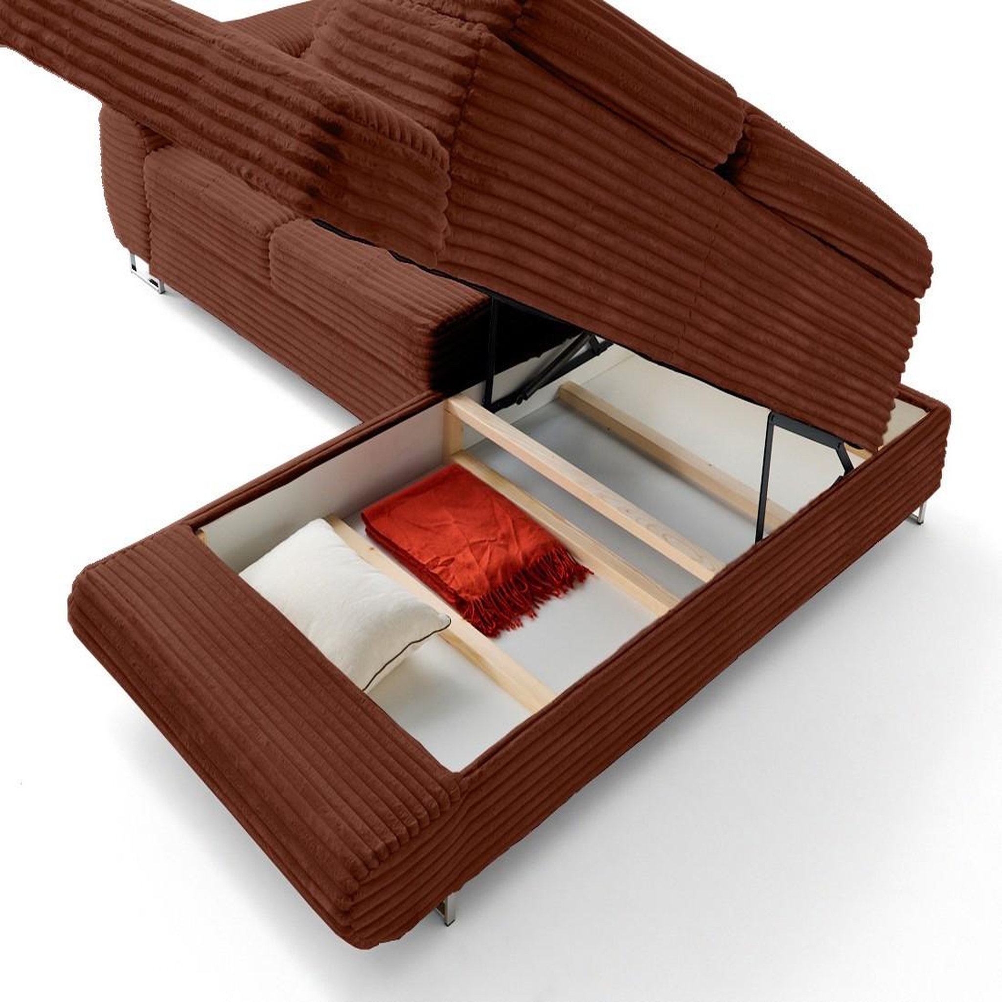 Voir la diapositive 6 : LISA DESIGN Zaria - canapé d'angle droit 5 places convertible avec coffre et têtières en velours côtelé grosses côtes