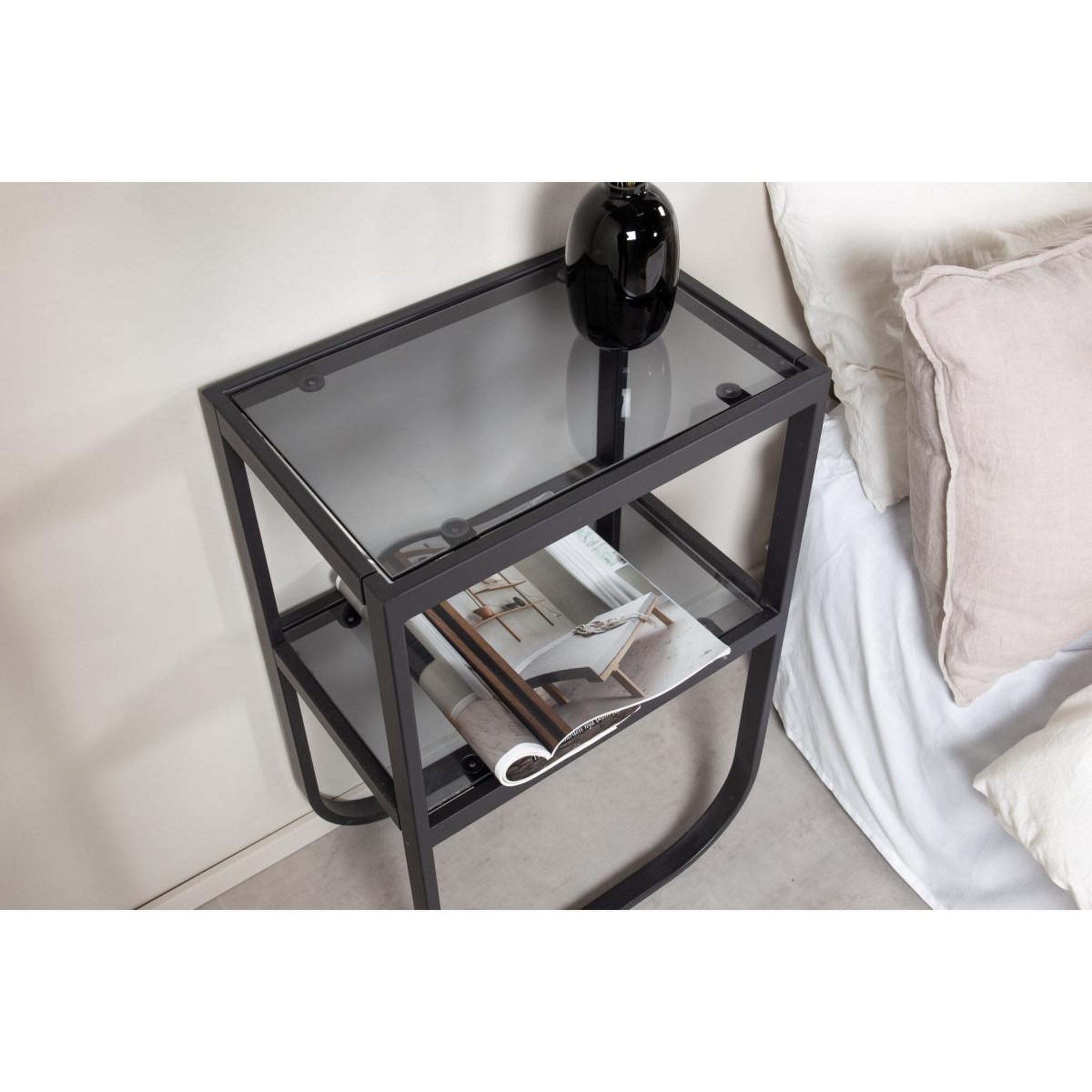 Voir la diapositive 2 : Paris Prix Table de chevet en verre  rocker  70cm noir