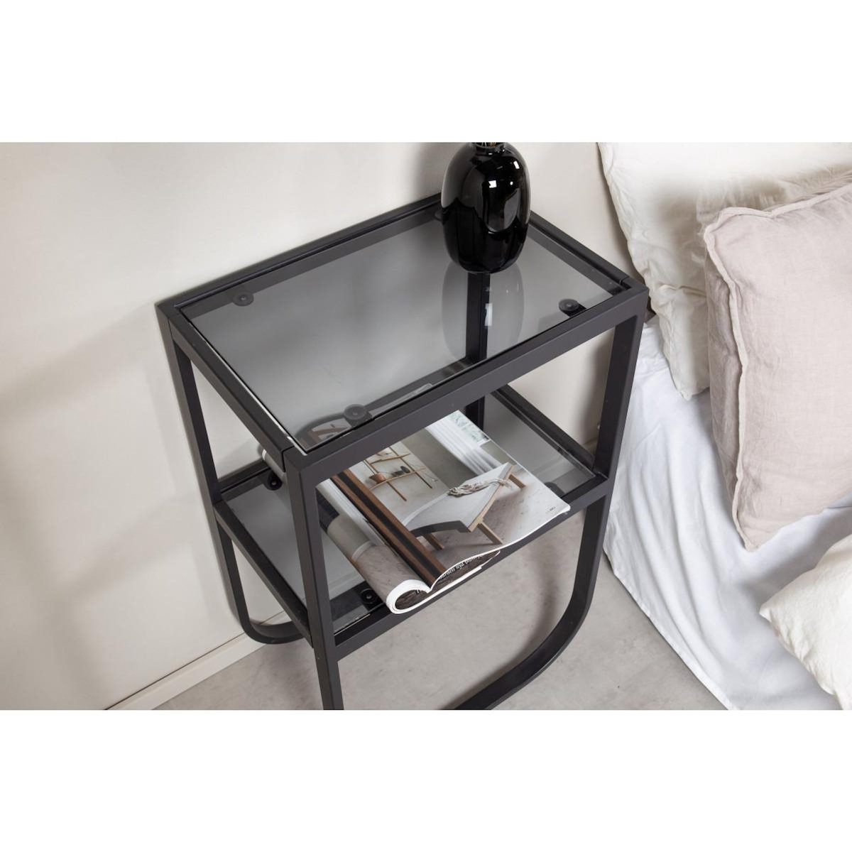 Paris Prix Table de Chevet en Verre  Rocker  70cm Noir