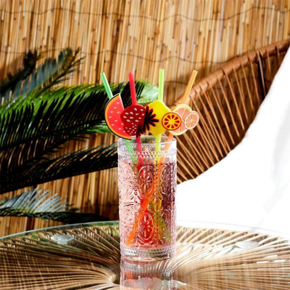 Paris Prix Lot de 4 Pailles Fruits  Réutilisables  27cm Multicolore