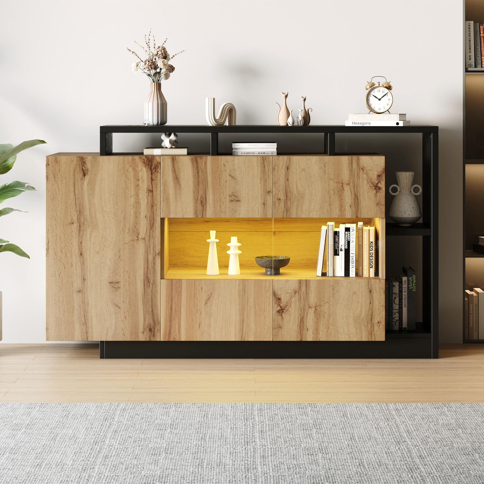 Voir la diapositive 2 : MERAX Buffet 3 porte(s) 0 tiroir(s) - 140 cm naturel led mdf