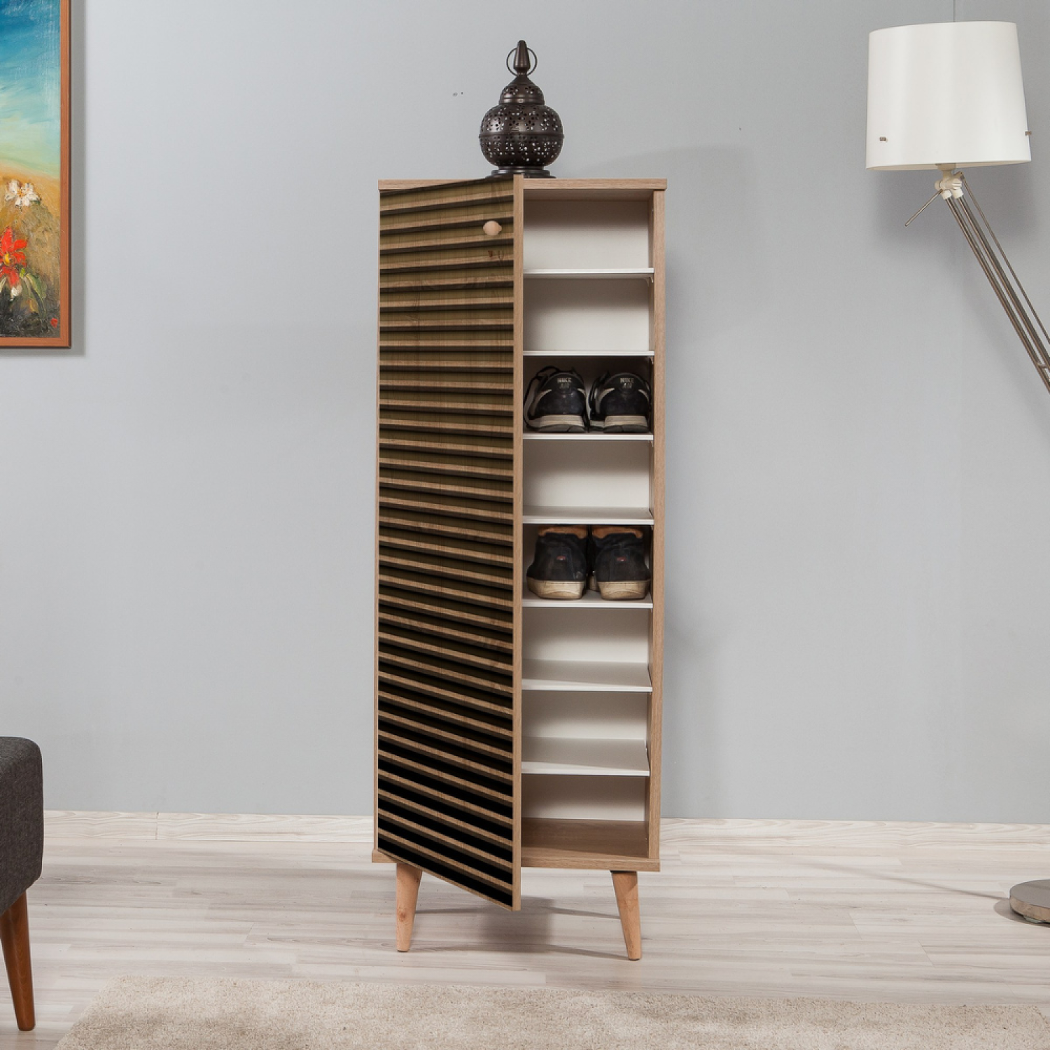 Voir la diapositive 2 : CONCEPT USINE Meuble à chaussures en bois - 8 rangements LOYA
