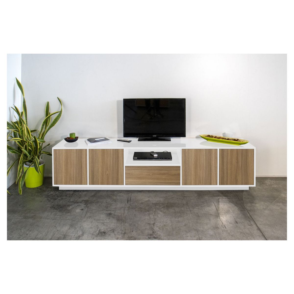 Meuble TV moderne 4 portes 1 tiroir 220 cm LUCERA