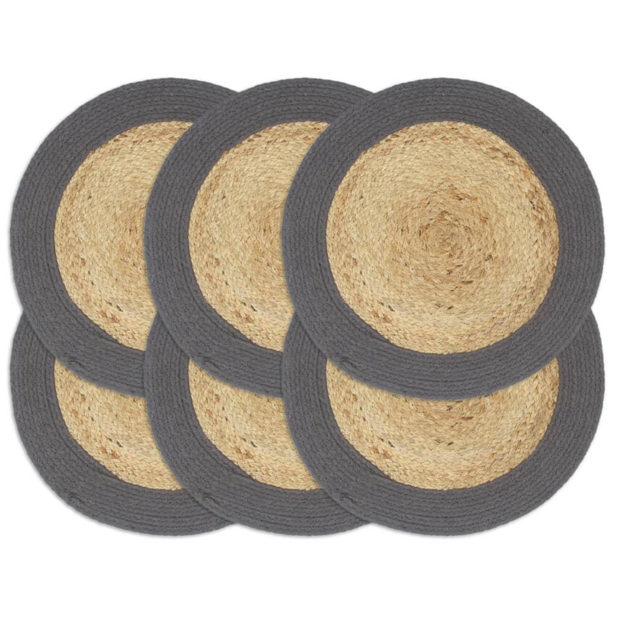 Voir la diapositive 1 : VIDAXL Napperons 6 pcs Naturel et anthracite 38 cm Jute et coton