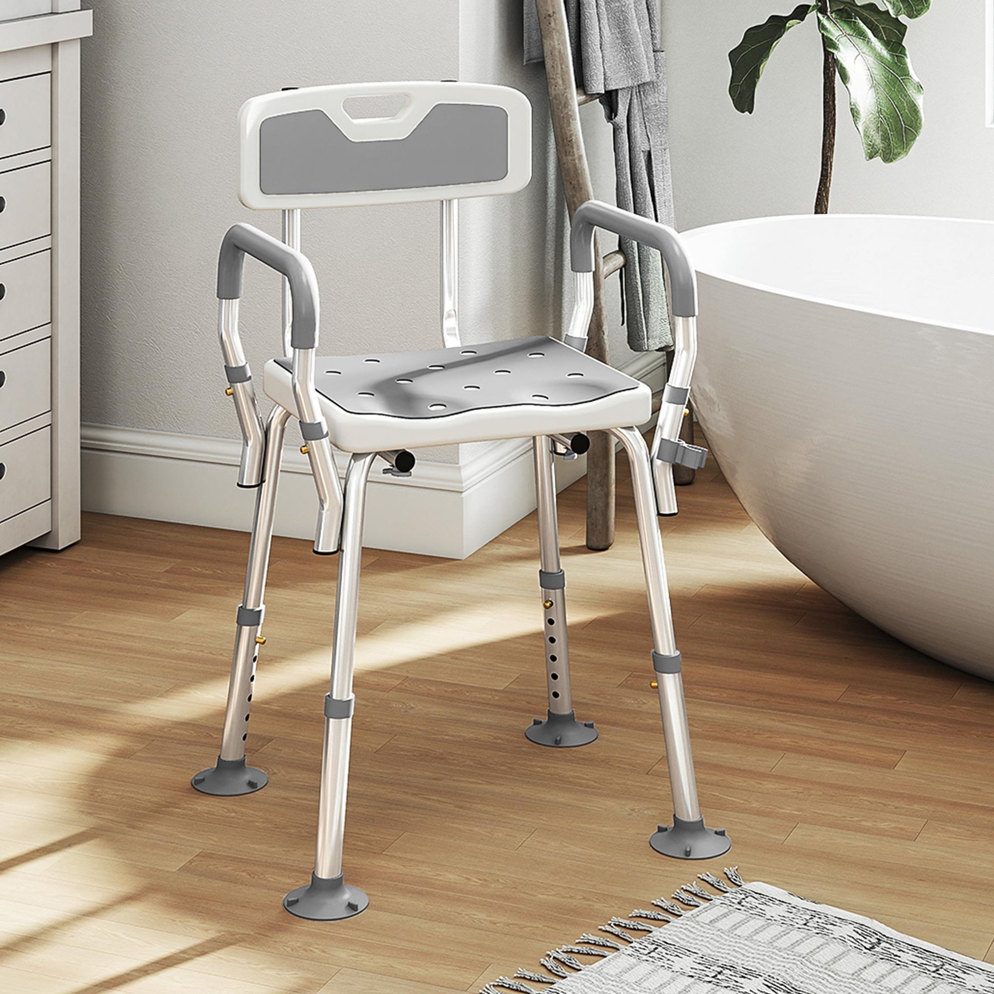Voir la diapositive 2 : HOMCOM Chaise de douche siège de douche ergonomique hauteur réglable pieds antidérapants charge max. 136 kg alu hdpe blanc gris