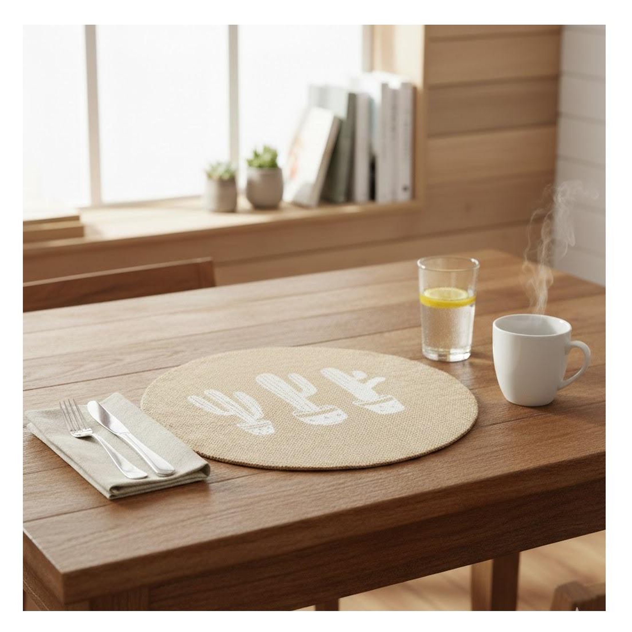 Voir la diapositive 2 : Eden Set de table rond jute cactus design et moderne