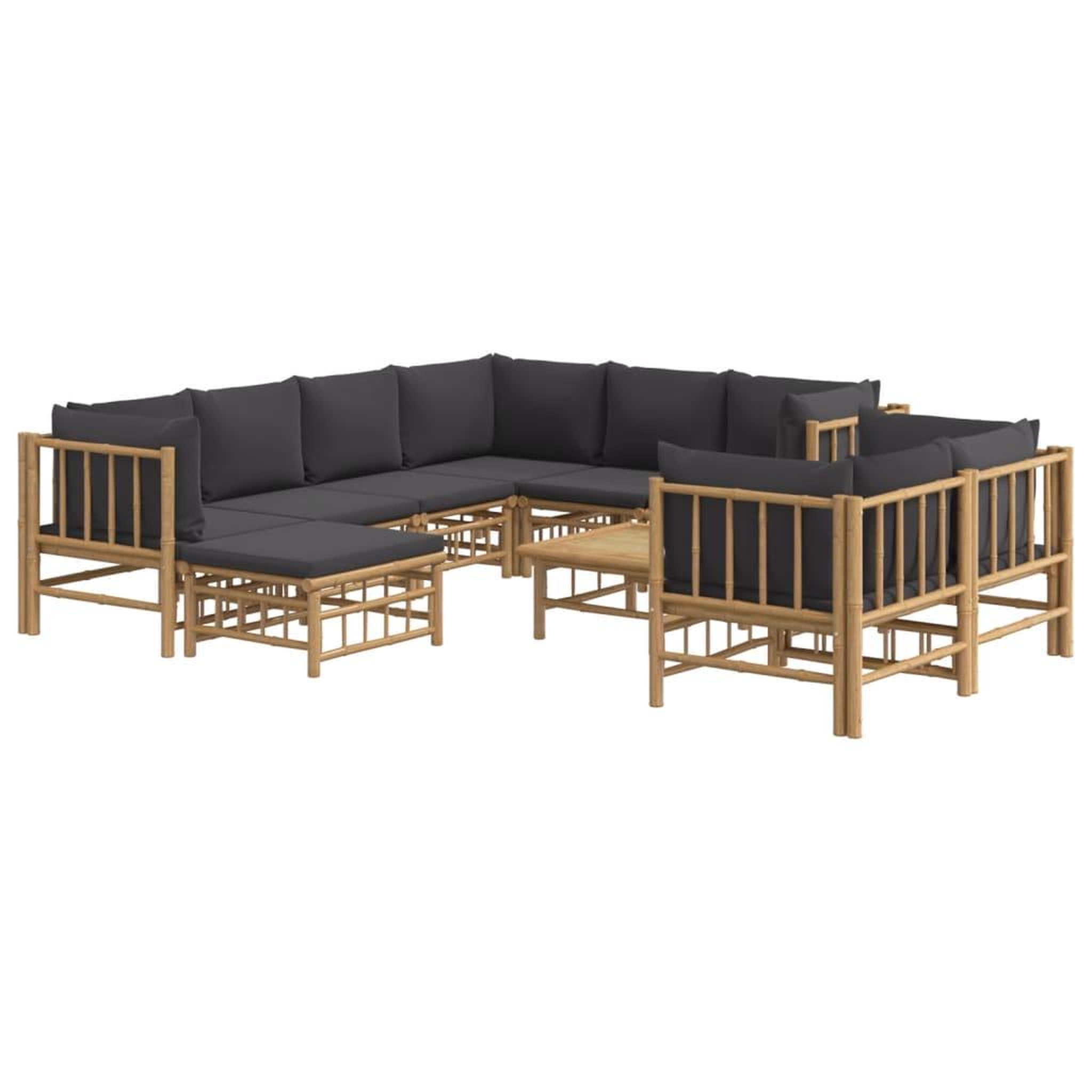 Voir la diapositive 3 : VIDAXL Salon de jardin 10 pcs avec coussins gris fonce bambou