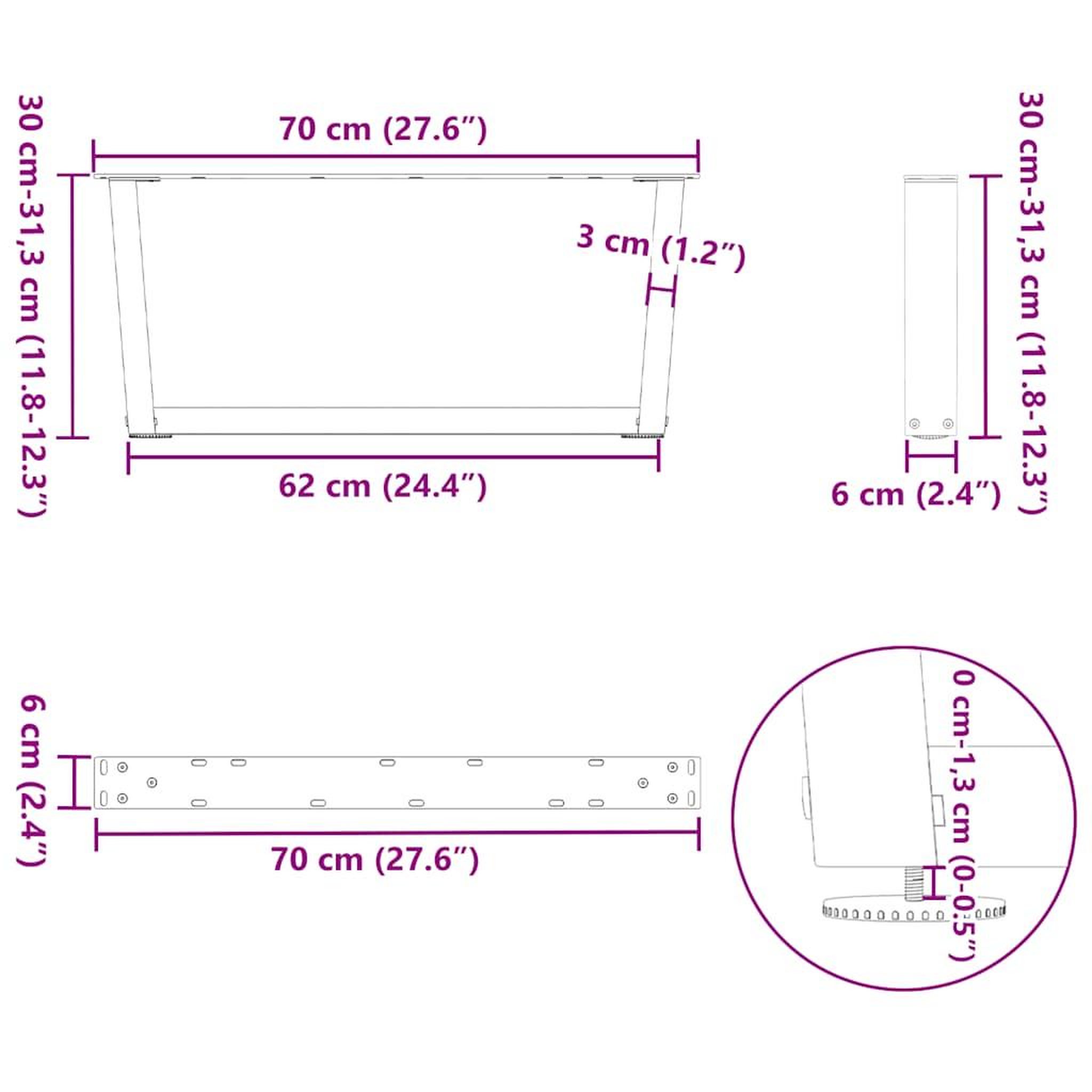 Voir la diapositive 6 : VIDAXL Pieds de table a manger forme V 2pcs blanc 70x(30-31,3)cm acier