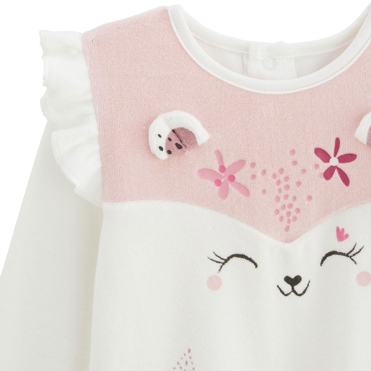 Petit Béguin Pyjama enfant 2 pièces en velours écru Louisa