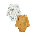 Petit Béguin Lot de 2 bodies bébé manches longues Charly. Coloris disponibles : Marron