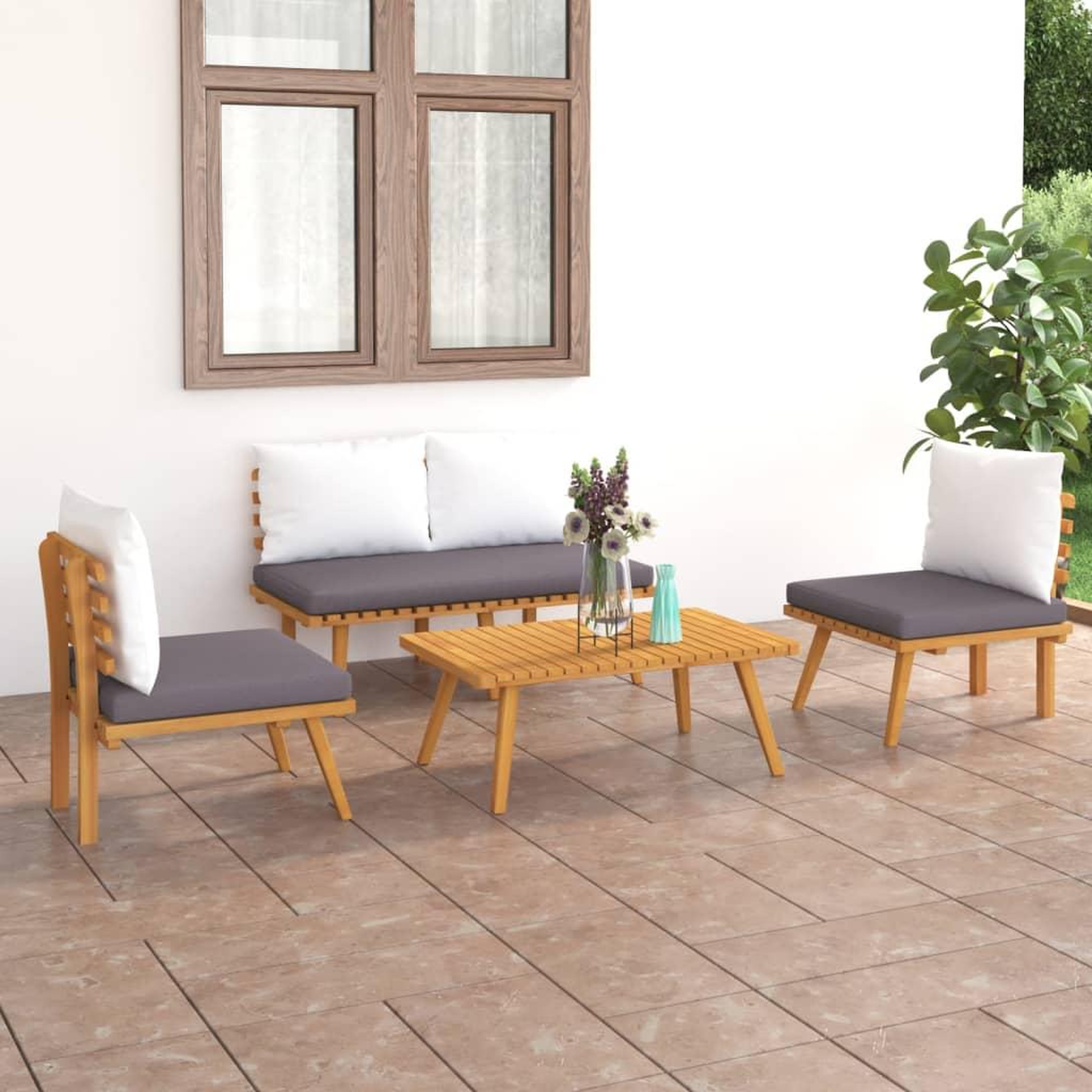 VIDAXL Salon de jardin 4 pcs avec coussins Bois d'acacia solide
