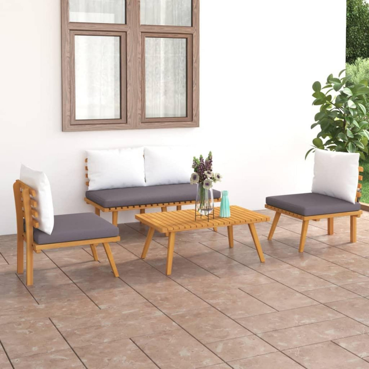 VIDAXL Salon de jardin 4 pcs avec coussins Bois d'acacia solide