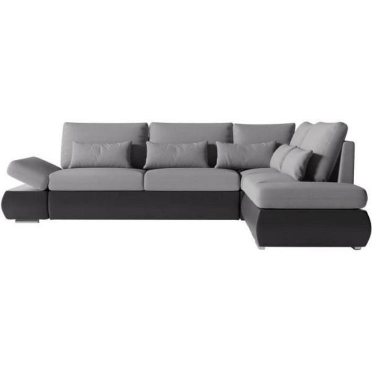 LOUNGITUDE Canapé d'angle réversible convertible SEVARA 4 places - PU et tissu Gris - Coffre de rangement - L267 x P200 x H90 cm