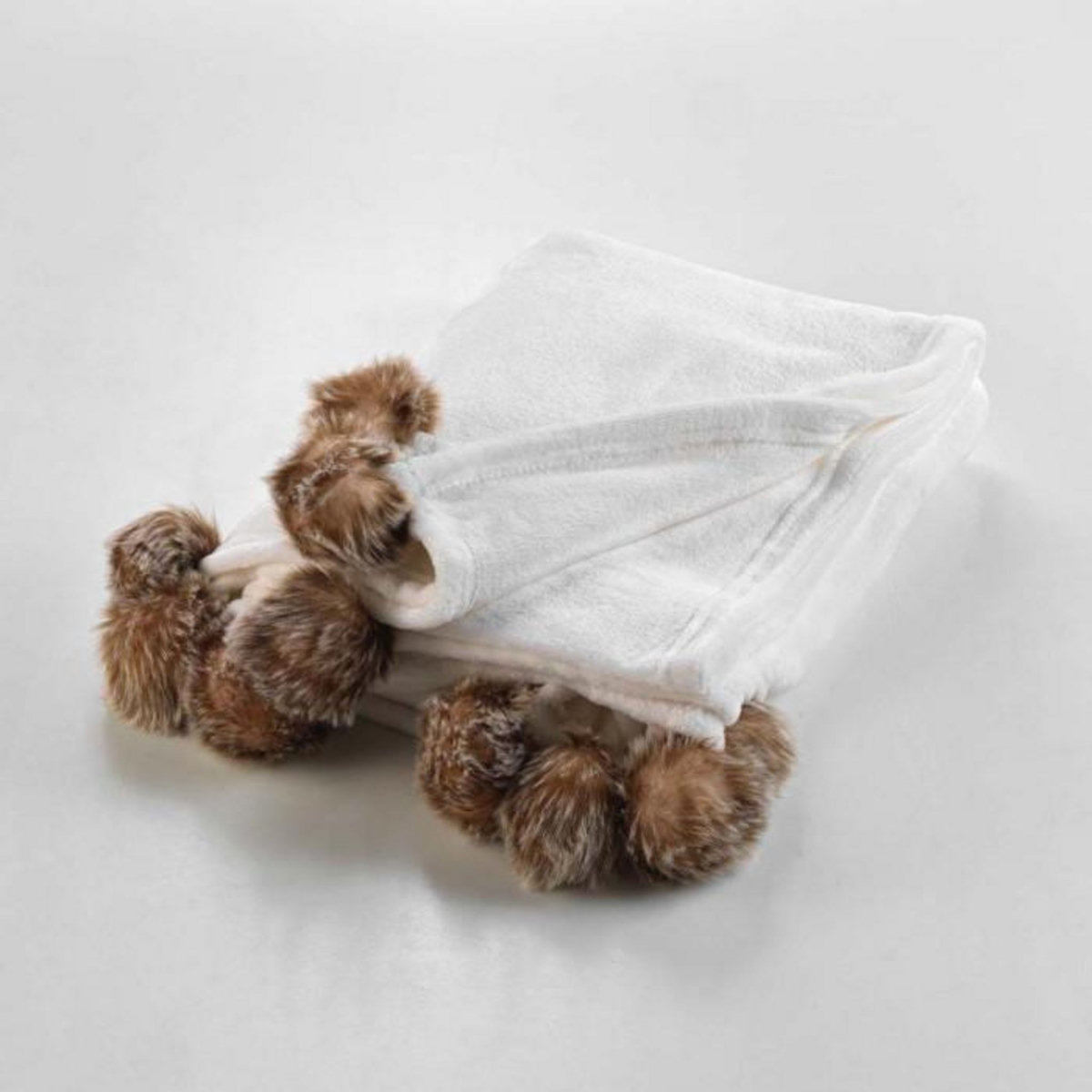 Paris Prix Plaid Flanelle Pompons  Snowy  125x150cm Naturel