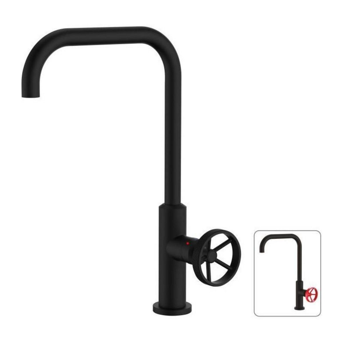 ROUSSEAU Mitigeur evier de cuisine bec mobile - Noir - 25 mm - Poignee metal decor strie - ROUSSEAU