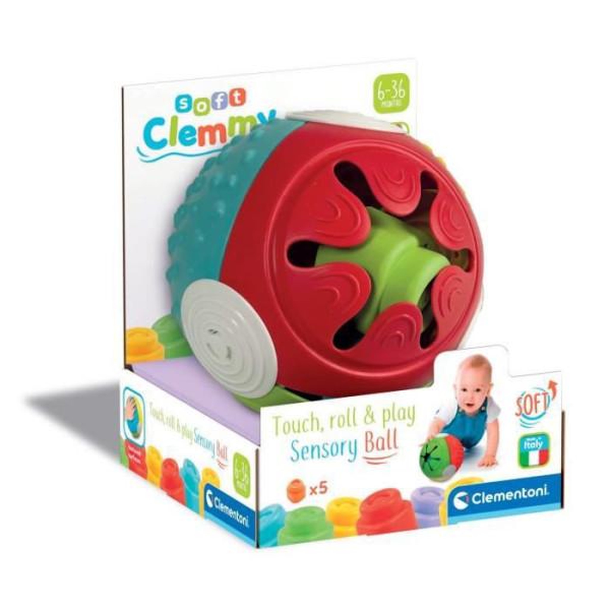 Voir la diapositive 2 : CLEMENTONI Balle sensorielle Clemmy - CLEMENTONI - Pour bébé - Différentes textures - Lavable en machine
