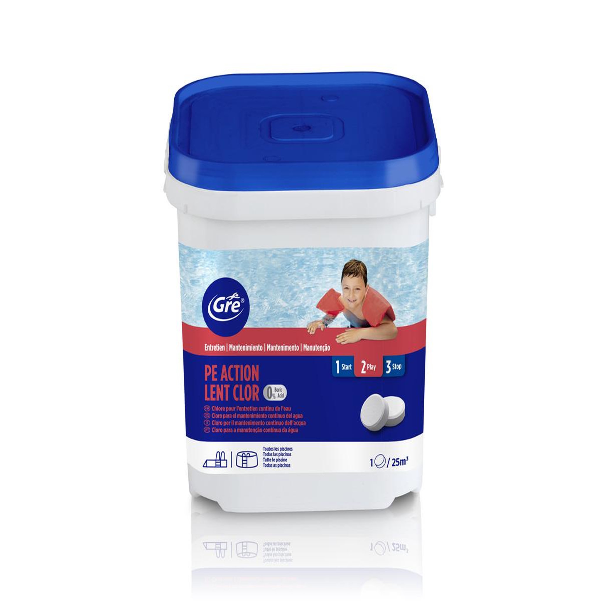 Voir la diapositive 2 : GRE Chlore lent sans acide borique 5 kg - gré