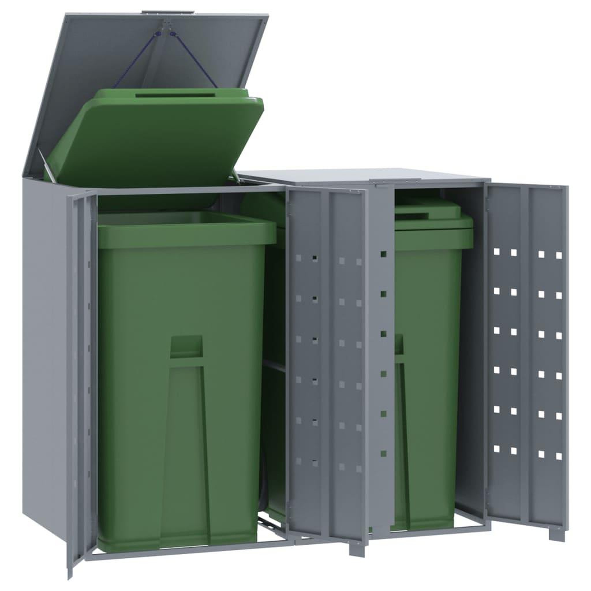 VIDAXL Rangement a roulettes pour poubelles pour 2 bacs gris acier