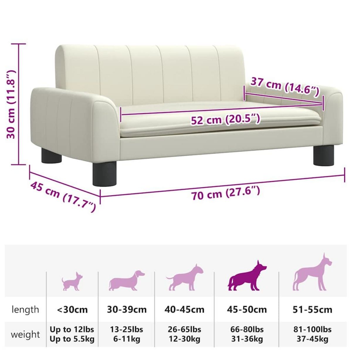 VIDAXL Lit pour chien creme 70x45x30 cm similicuir