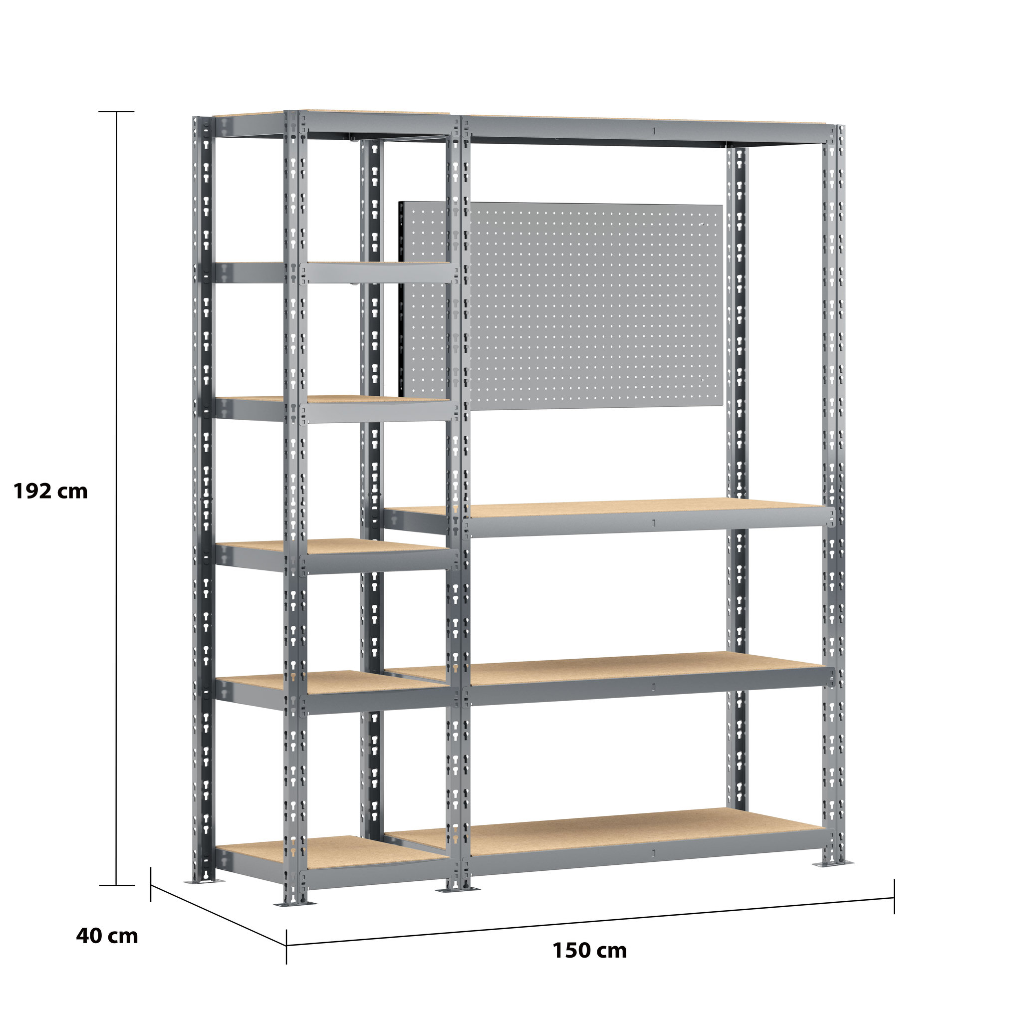 Voir la diapositive 2 : Concept rangement de garage MODULÖ STORAGE SYSTEME EXTENSION 2 étagères-établi 10 plateaux longueur 150 cm