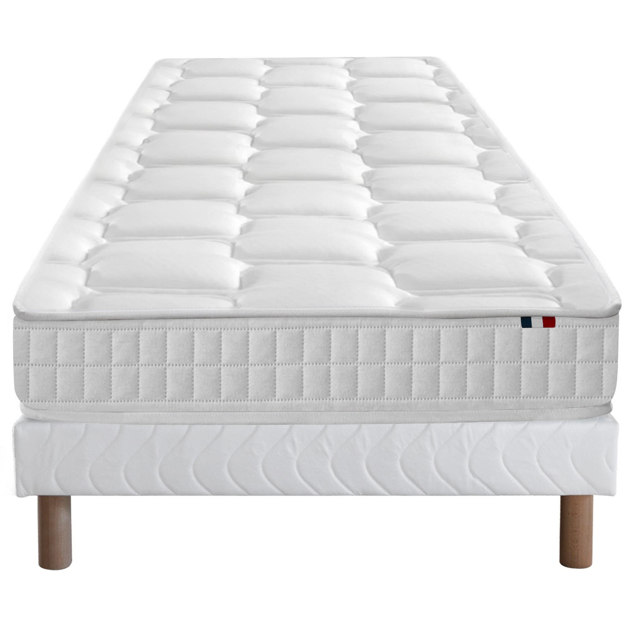 IDLITERIE Ensemble literie : matelas à ressorts ODYSSEE et mémoire de forme avec sommier - Qualité française. Coloris disponibles : Gris, Bleu, Blanc, Vert