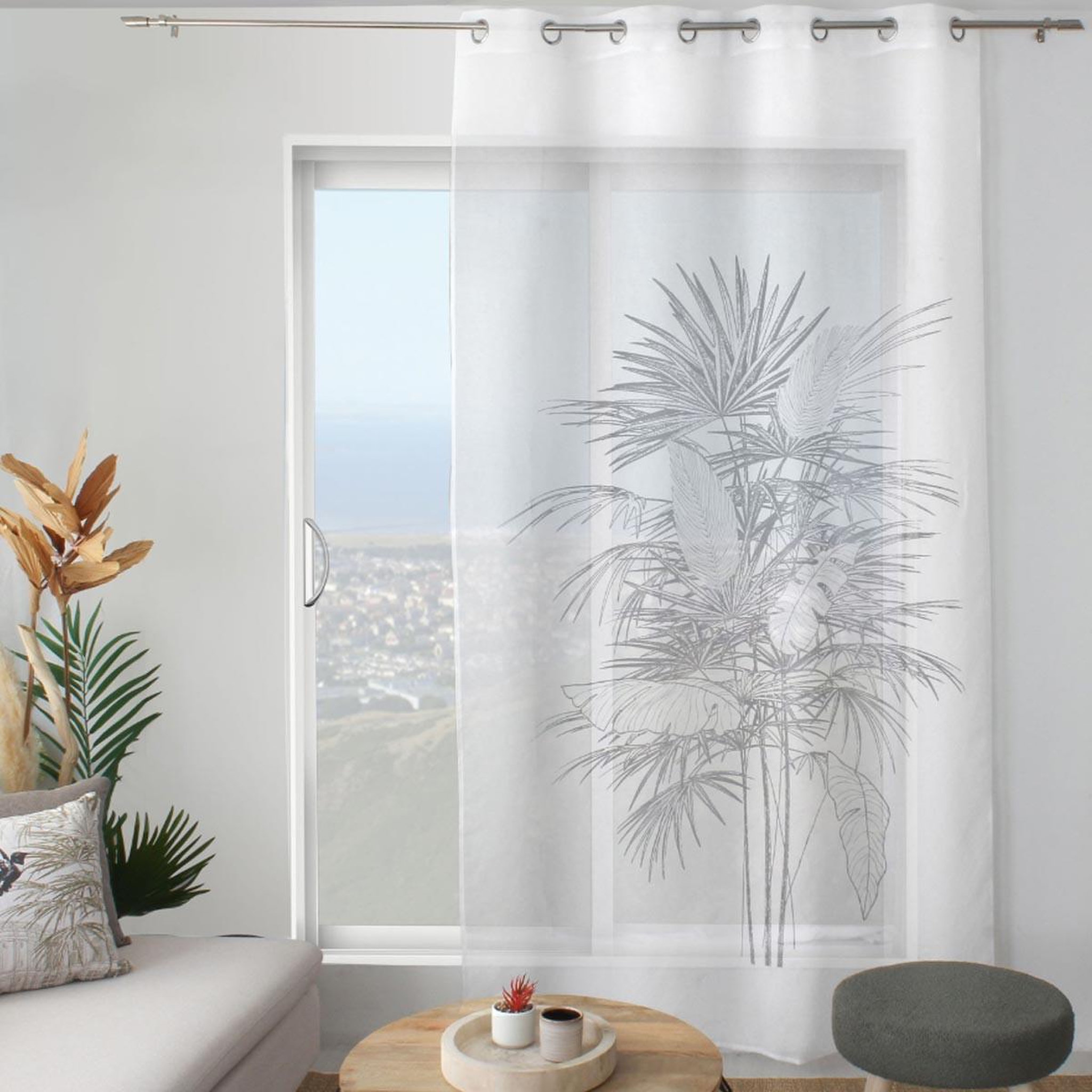 ENJOY HOME Rideau voilage imprimé  palmeira  140x240cm anthracite