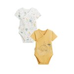 Petit Béguin Lot de 2 bodies bébé manches courtes ouverture croisée Hawaiki. Coloris disponibles : Jaune