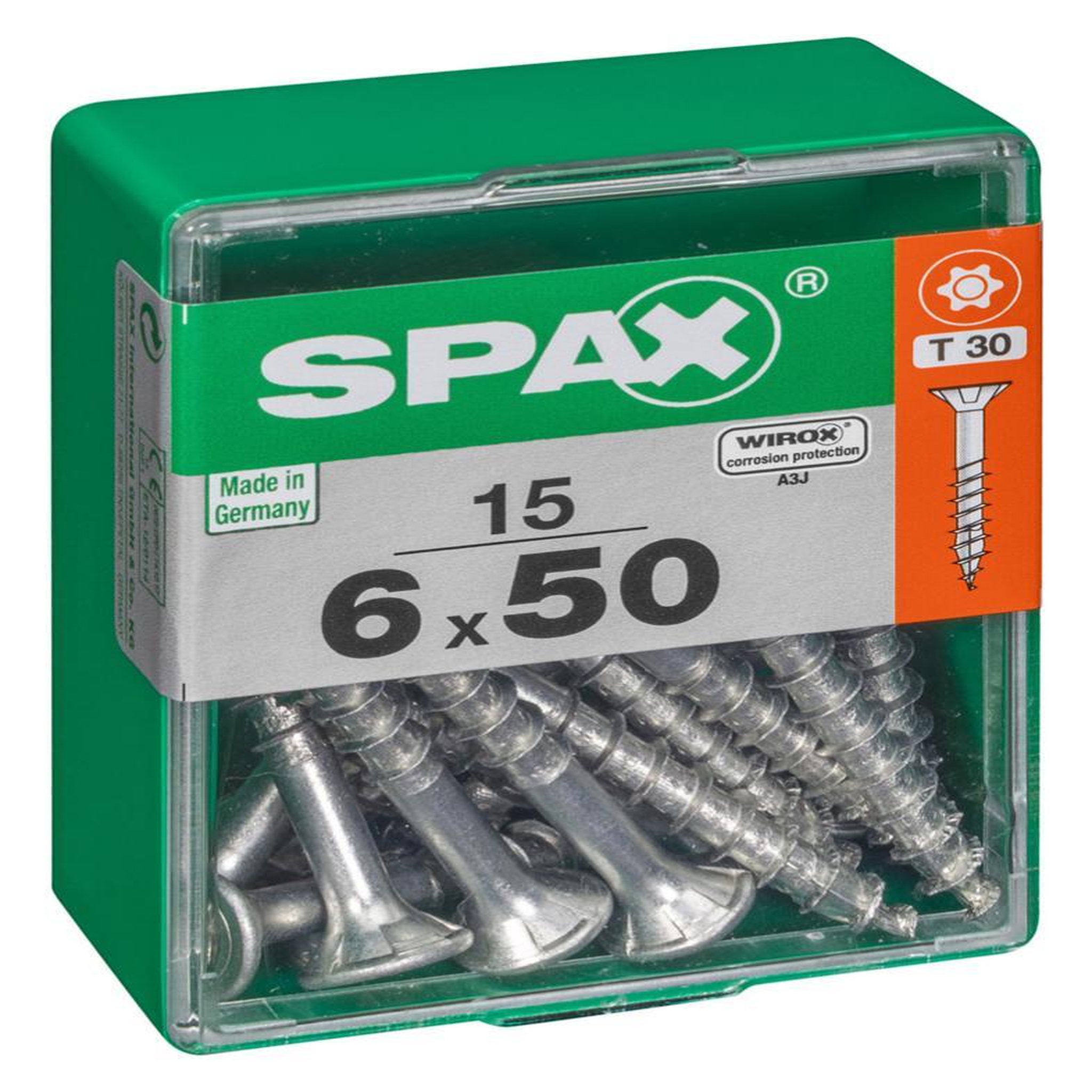 CENTRALE BRICO Lot de 15 vis acier tête autofraisée plate SPAX, Diam.6 mm x L.50 mm